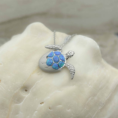 Alamea Blue Opal Hatching Sea Turtle Necklace