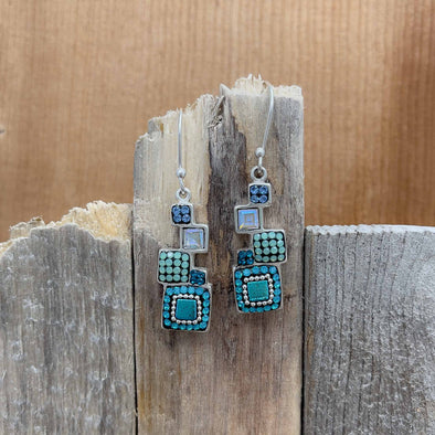 Artisan Turquoise Crystal Squares Earrings