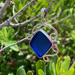 Cobalt Blue Tumbled Sea Glass Artisan Pendant