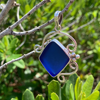 Cobalt Blue Tumbled Sea Glass Artisan Pendant