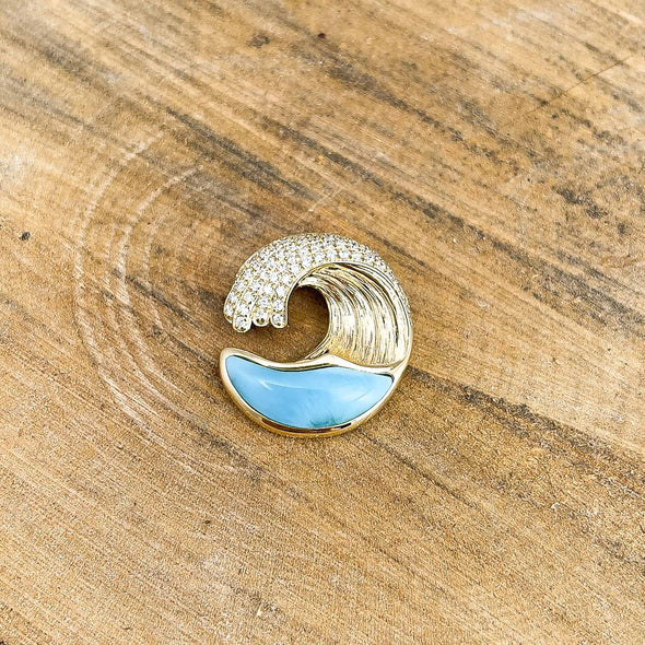 Alamea Diamond & Larimar Gold Wave Pendant