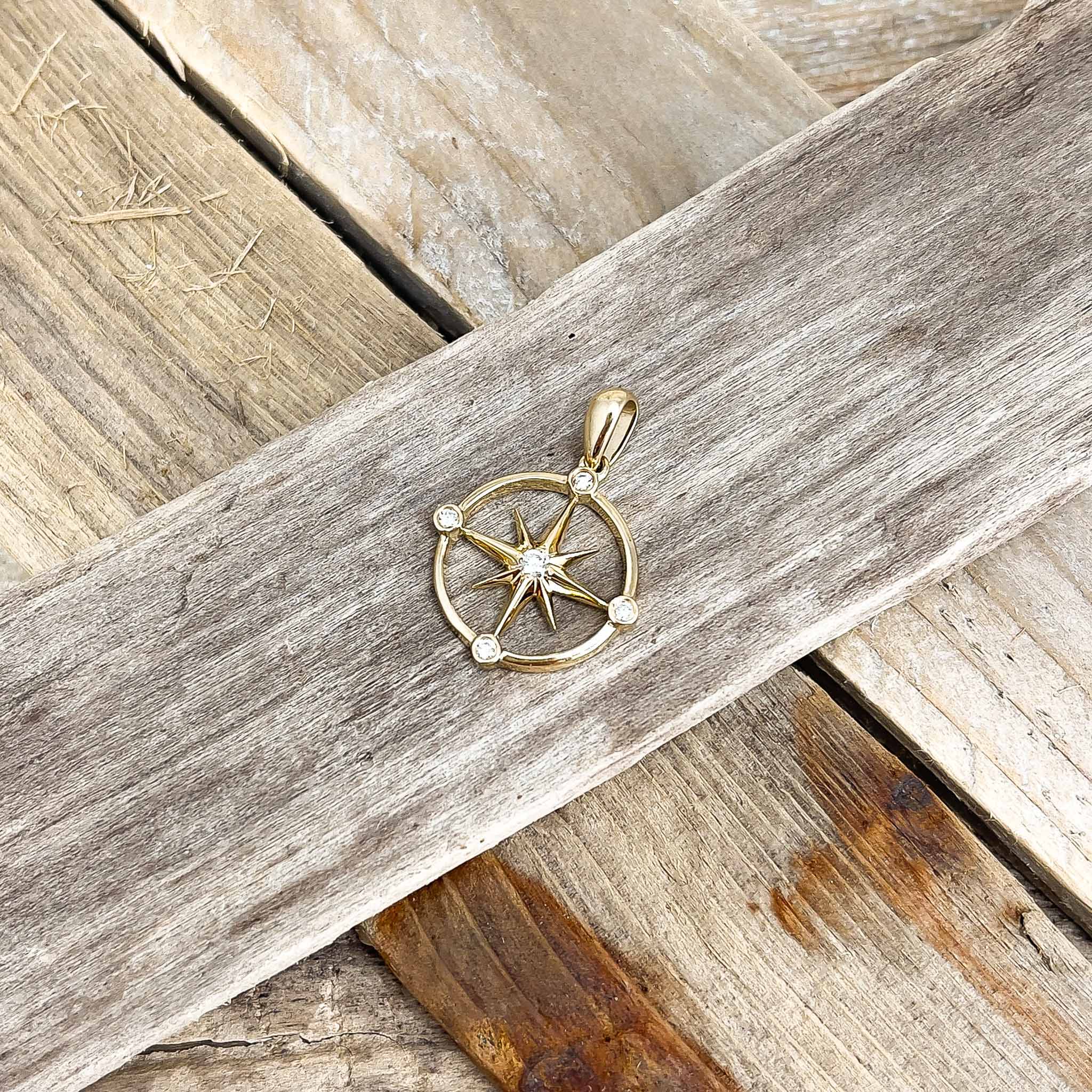 Golden pendant with compass motif