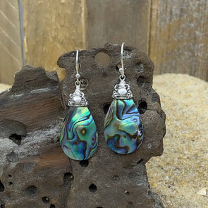 Abalone Teardrop Earrings with Crab