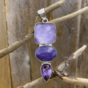 Triple Charoite & Amethyst Pendant