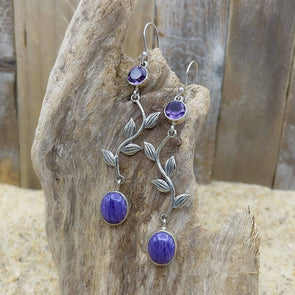 Amethyst Charoite Vine Dangle Earrings