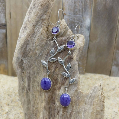 Amethyst Charoite Vine Dangle Earrings