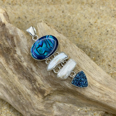 Abalone, Pearl & Druzy Pendant
