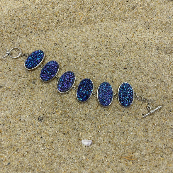 Blue Oval Druzy Bracelet