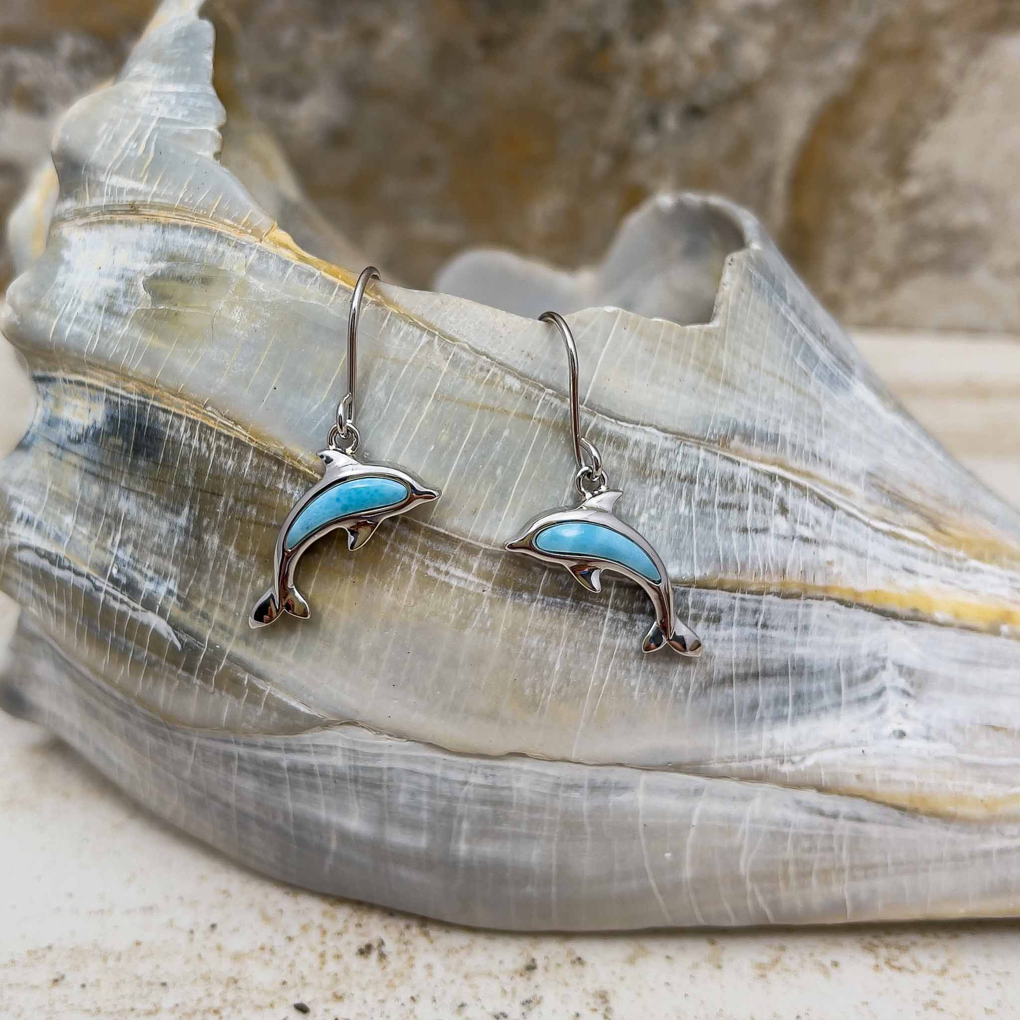 Sterling Silver Larimar Dolphin Earrings Sterling Silver Larimar Dolphin Earrings