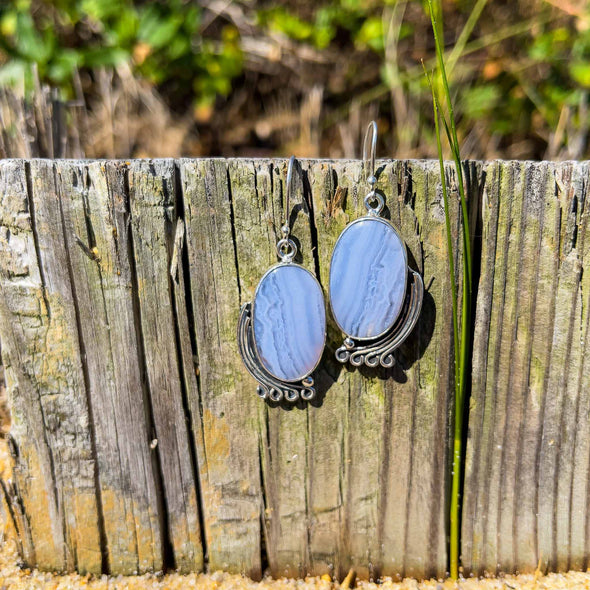 Artisan Blue Lace Agate Oval Earrings