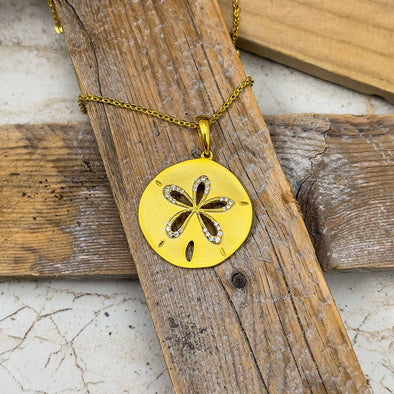 14k Yellow Gold 18mm Sand Dollar Necklace - The Black Bow Jewelry Company
