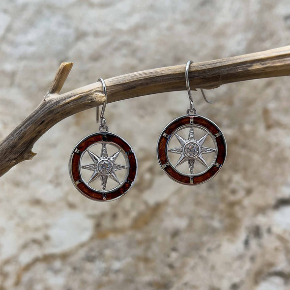 Alamea Koa Wood Compass Earrings