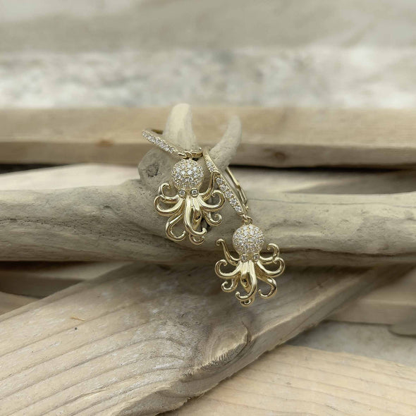 Alamea Gold & Diamond Octopus Earrings
