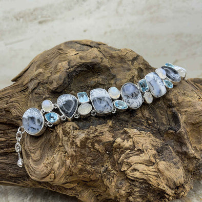 Dendritic Agate, Moonstone & Blue Topaz Bracelet