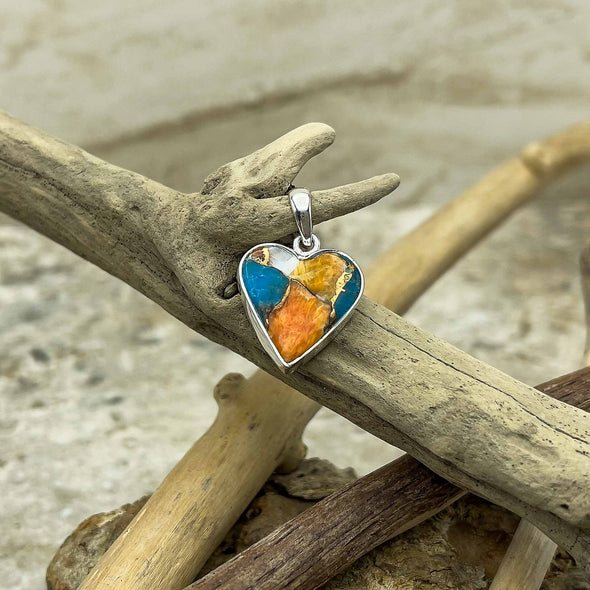 Turquoise & Spiny Oyster Heart Pendant