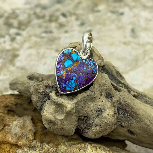Purple Mohave Turquoise and Copper Heart Pendant