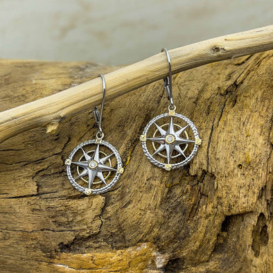 Sterling Silver & Gold Compass Rose Earrings