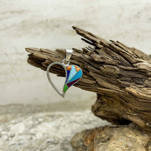 Turquoise, Lapis and Spiny Oyster Open Heart Pendant
