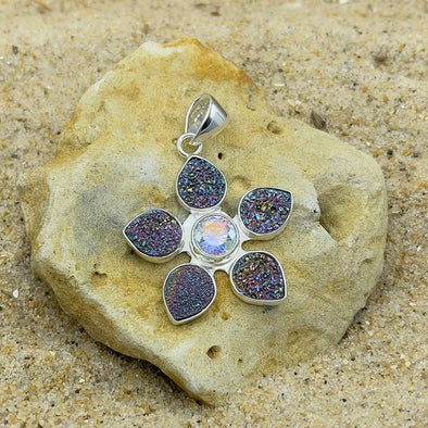 Small Druzy Teardrops with Gemstone Pendant