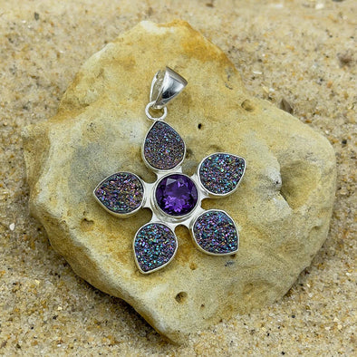 Druzy Teardrop with Amethyst Pendant