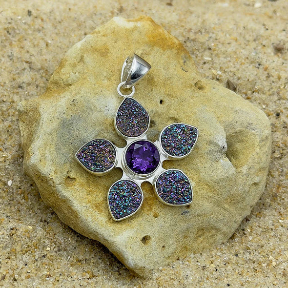 Druzy Teardrop with Amethyst Pendant