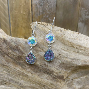 Faceted Gemstone Druzy Teardrop Earrings