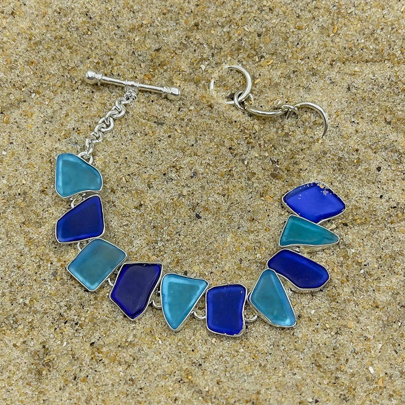 Blue and Turquoise Sea Glass Bracelet