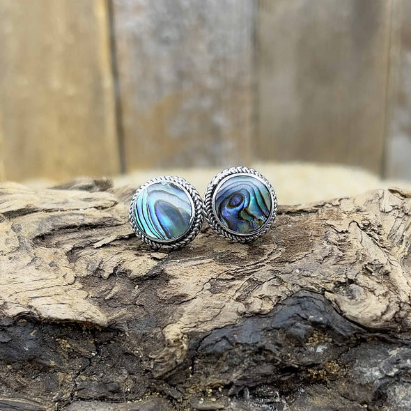 Abalone Post Earrings with Braided Frame