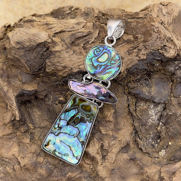 Triple Pendant with Abalone and Biwa Pearl