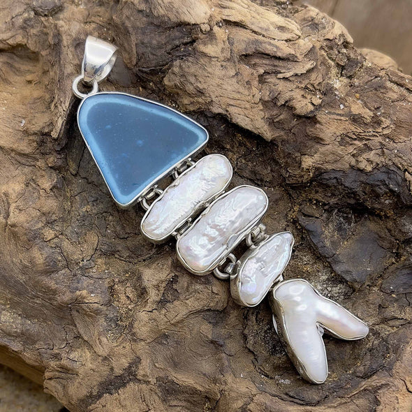 Recycled Glass & Biwa Fish Pendant