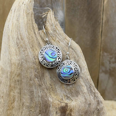 Abalone Filigree Disc Earrings