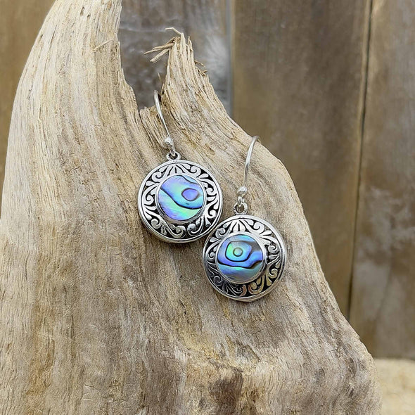 Abalone Filigree Disc Earrings