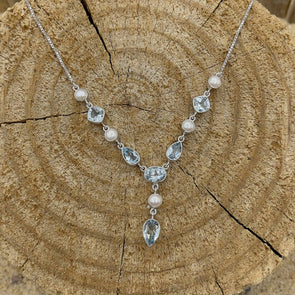 Pearl & Blue Topaz Shapes Necklace