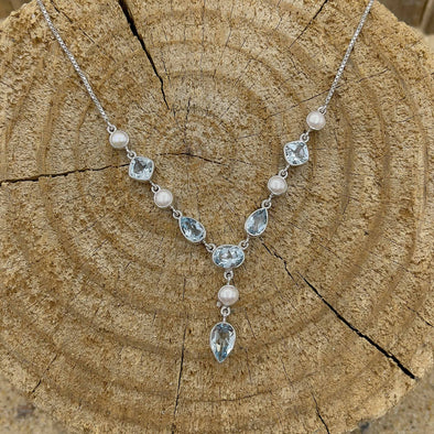 Pearl & Blue Topaz Shapes Necklace