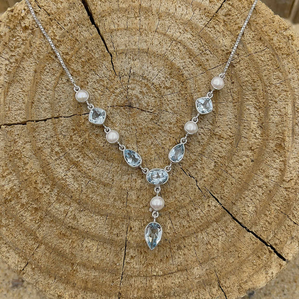 Pearl & Blue Topaz Shapes Necklace