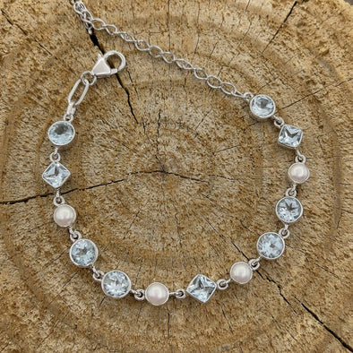 Pearl & Blue Topaz Shapes Bracelet