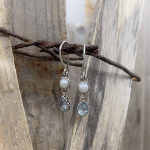 Pearl & Blue Topaz Teardrop Earrings