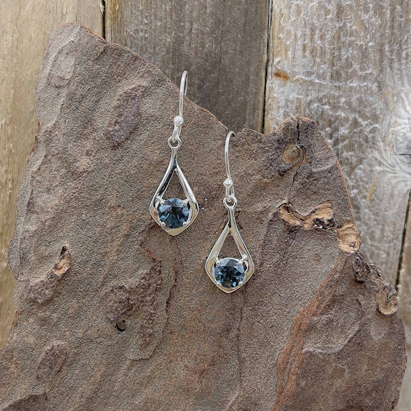 London Blue Solitaire Dangle Earrings