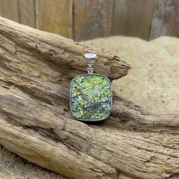 Lime Green Druzy Square Pendant