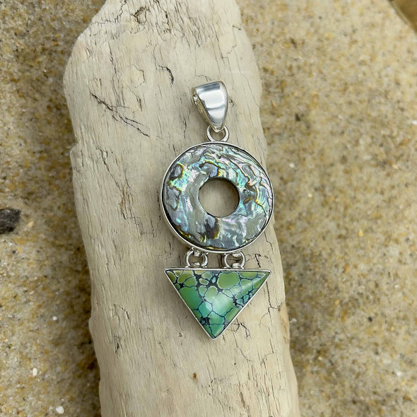 Abalone with Green Jasper Triangle Pendant