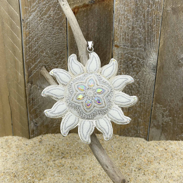 Artisan Handset White Crystals Sun Pendant