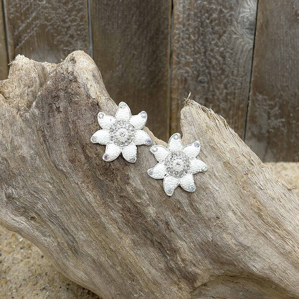 Artisan Handset White Crystal Sun Post Earrings