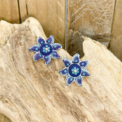 Artisan Handset Blue Crystal Sun Post Earrings