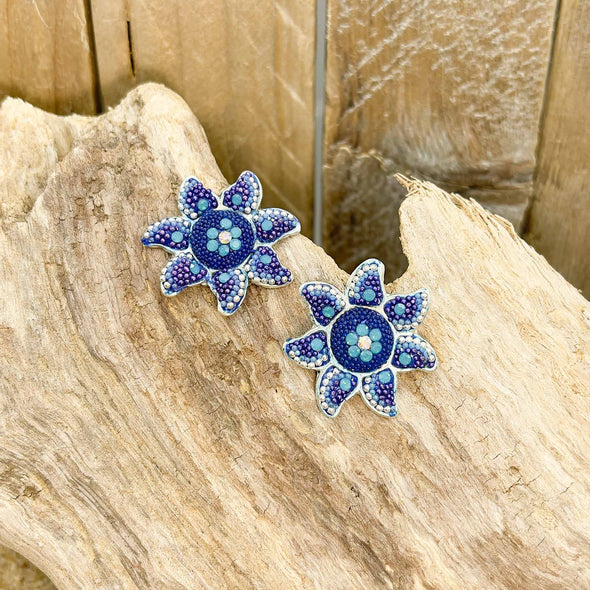 Artisan Handset Blue Crystal Sun Post Earrings