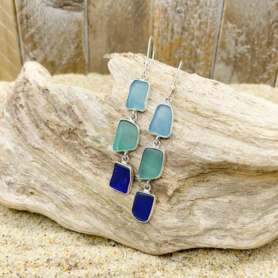 Blue Sea Glass Dangle Earrings