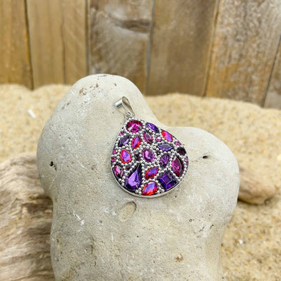 Artisan Handset Crystals Magenta Teardrop Pendant