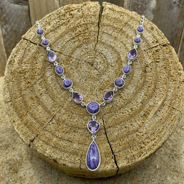 Amethyst & Charoite Teardrop Necklace