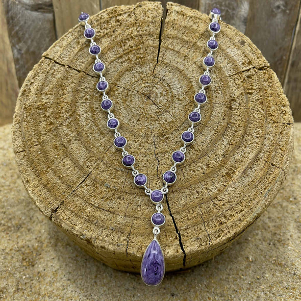 Charoite Teardrop & Circles Necklace