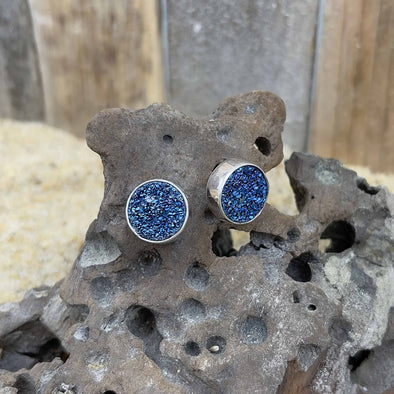 Blue Druzy Quartz Post Earrings