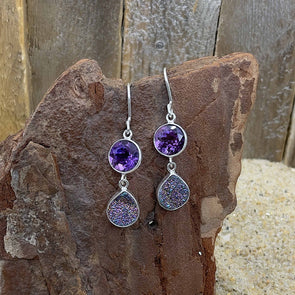 Faceted Amethyst Druzy Teardrop Earrings